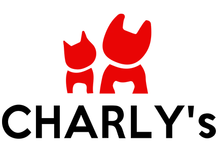 A dark version of the CHARLY's pet store logo.